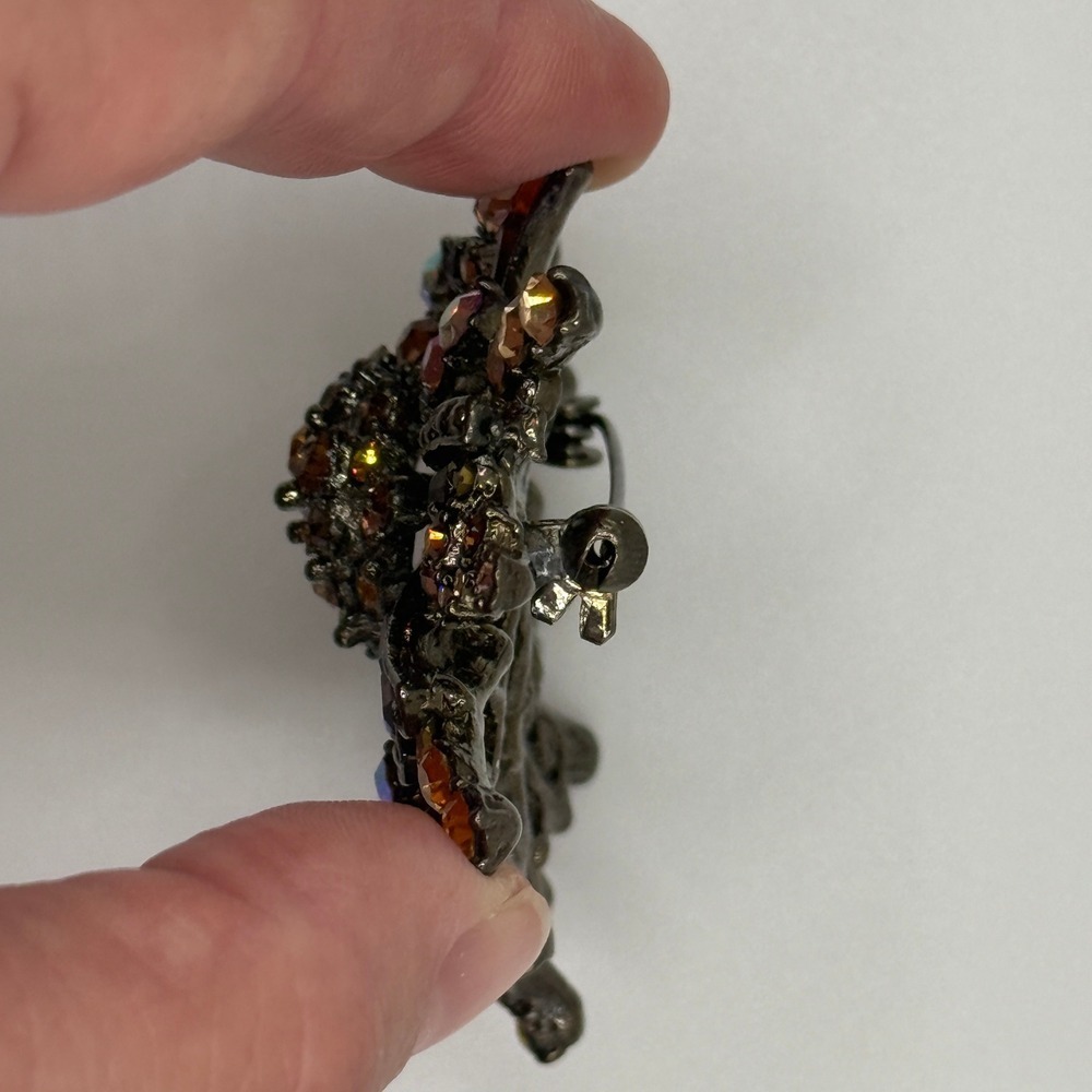 Vintage Amber Topaz Rhinestone Starburst Sparkle Brooch Gunmetal Sunburst Pin - Picture 5 of 10